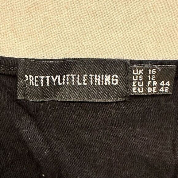 PrettyLittleThing Tie Front Jersey Long Sleeve Stretch Cropped Top Black Size 12 - Picture 4 of 5